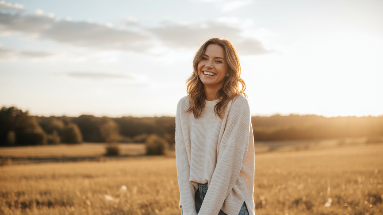 Casual woman outside in the sun smiling